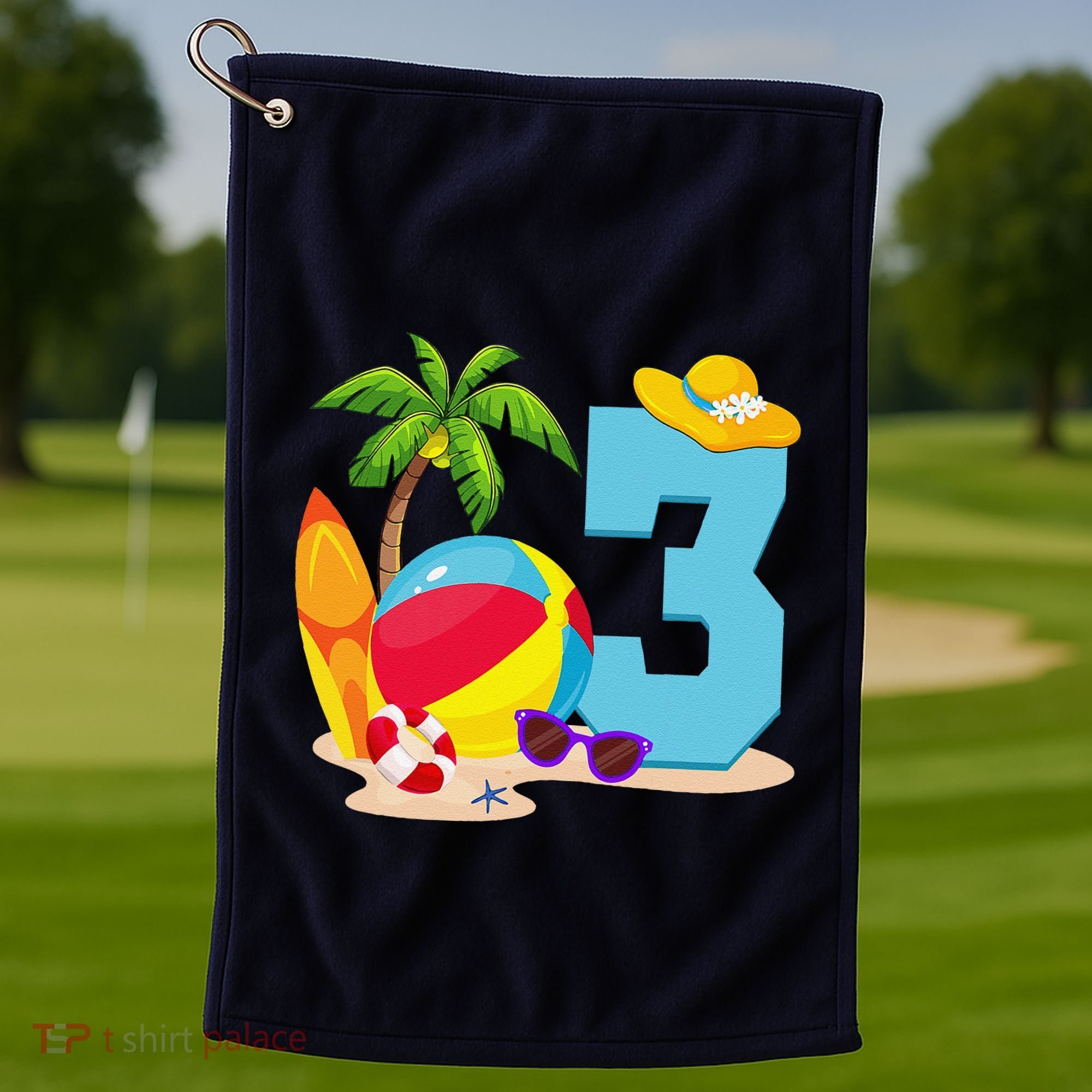 3 Year Old Beach Ball Pool Party Birthday Summer Vacation Golf Towel