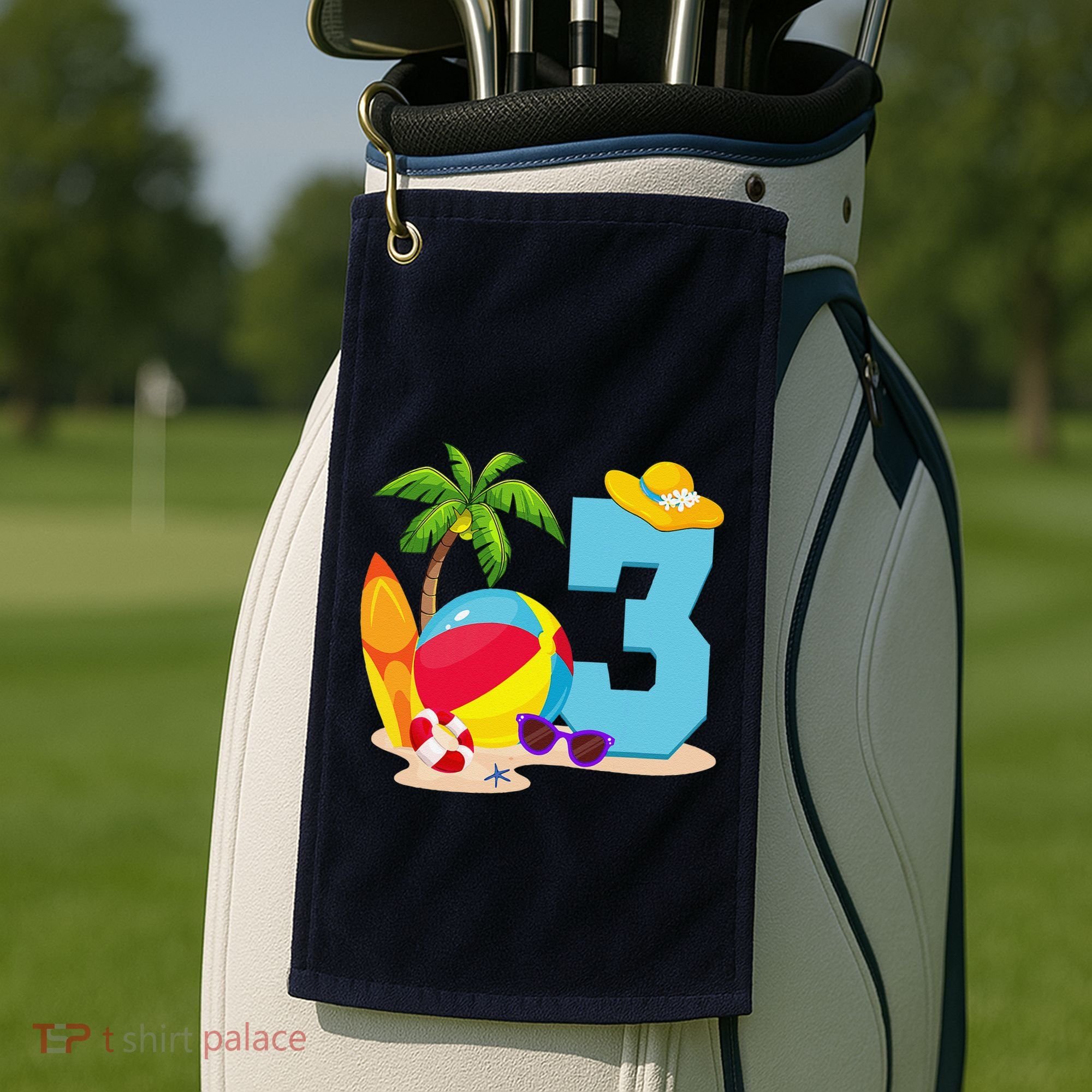3 Year Old Beach Ball Pool Party Birthday Summer Vacation Golf Towel