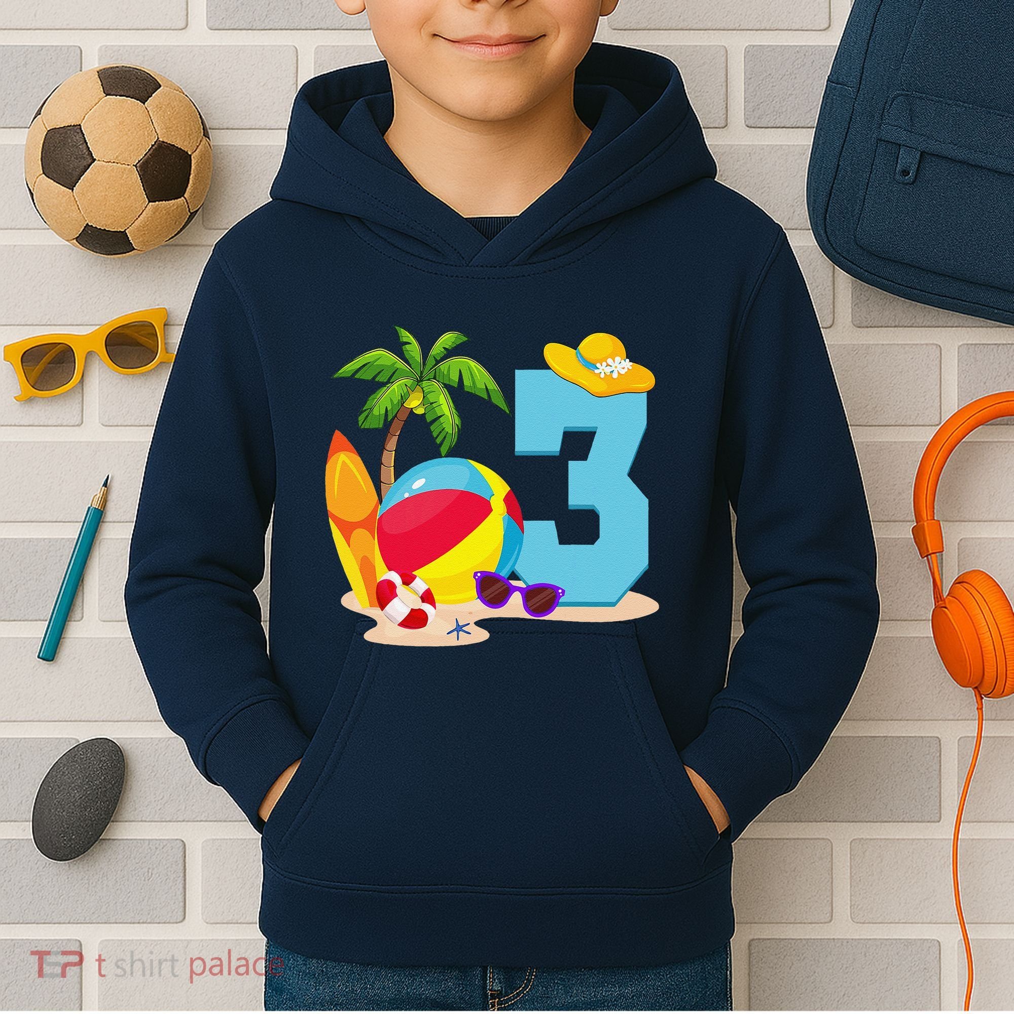 3 Year Old Beach Ball Pool Party Birthday Summer Vacation Kids Hoodie