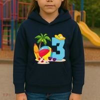 3 Year Old Beach Ball Pool Party Birthday Summer Vacation Kids Hoodie thumb 3