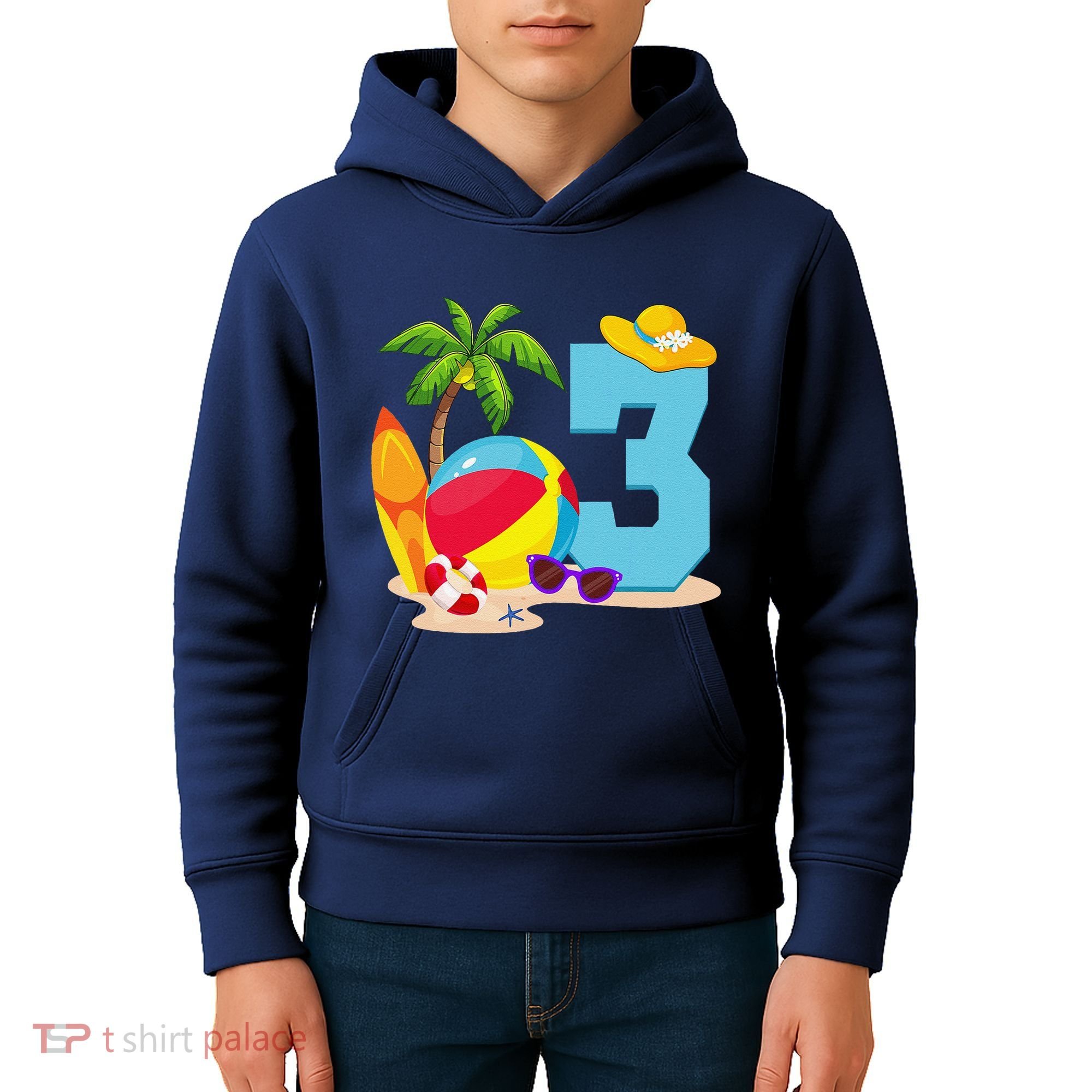 3 Year Old Beach Ball Pool Party Birthday Summer Vacation Kids Hoodie