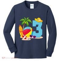 3 Year Old Beach Ball Pool Party Birthday Summer Vacation Kids Long Sleeve Shirt thumb 0