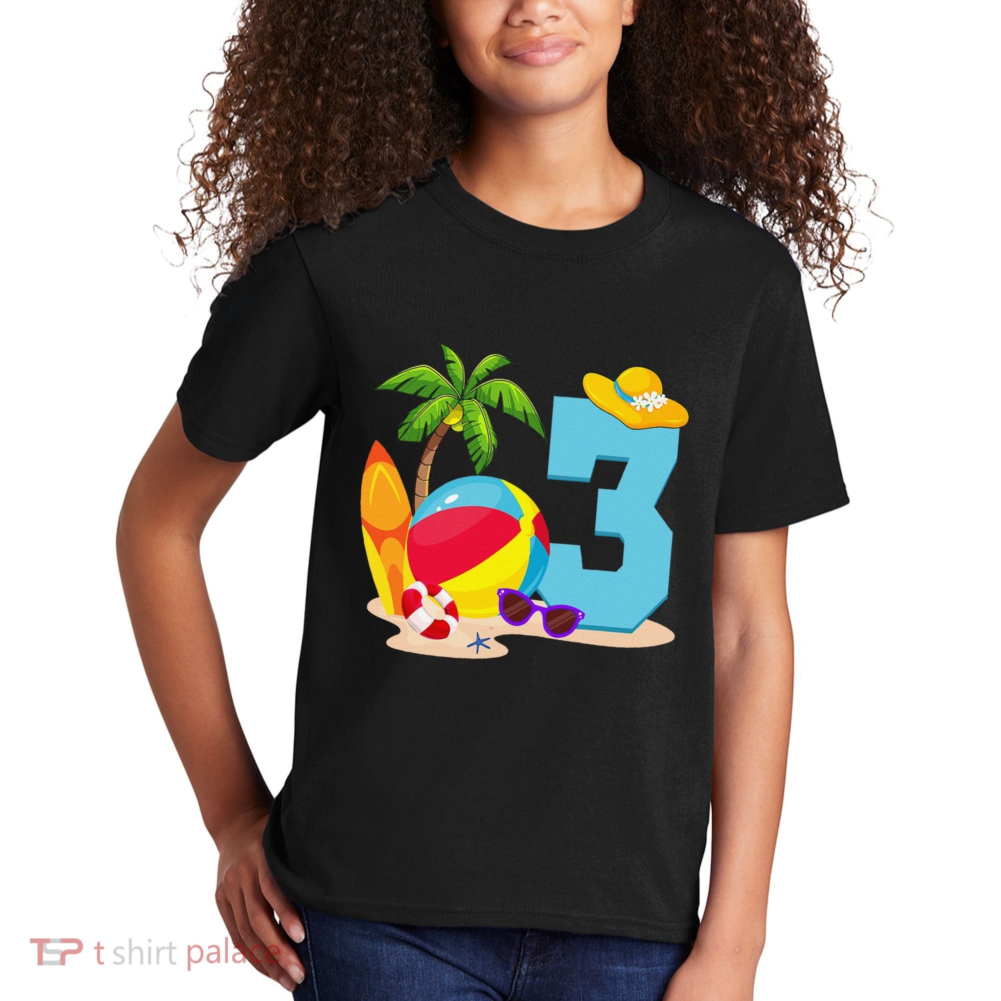 3 Year Old Beach Ball Pool Party Birthday Summer Vacation Kids T-Shirt
