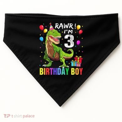 3 Year Old 3rd Birthday T Rex Dinosaur USA-Made Doggie Bandana