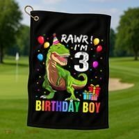 3 Year Old 3rd Birthday T Rex Dinosaur Golf Towel thumb 1