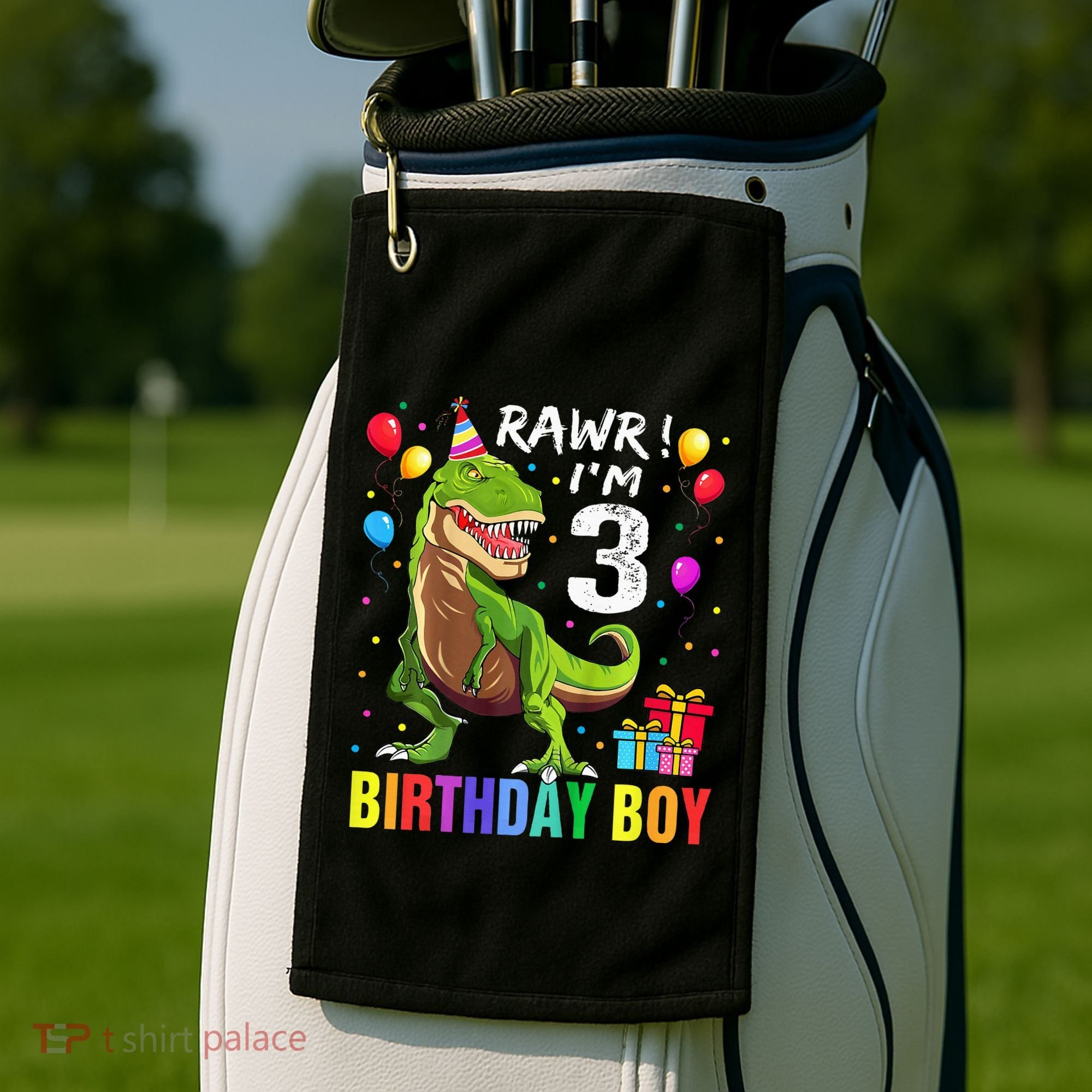 3 Year Old 3rd Birthday T Rex Dinosaur Golf Towel