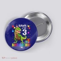 3 Year Old 3rd Birthday T Rex Dinosaur Button thumb 0