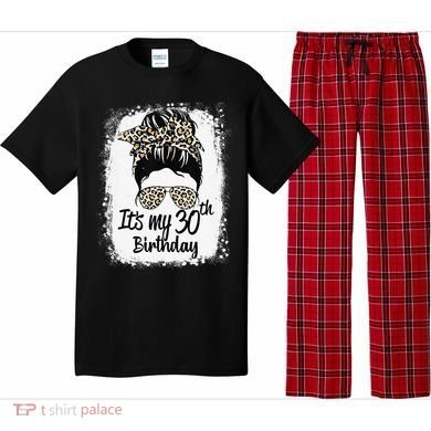 30 Years Old Messy Bun Leopard Its My 30th Birthday Pajama Set