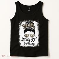 30 Years Old Messy Bun Leopard Its My 30th Birthday Tank Top thumb 2