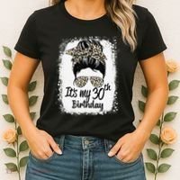 30 Years Old Messy Bun Leopard Its My 30th Birthday Women's T-Shirt thumb 2