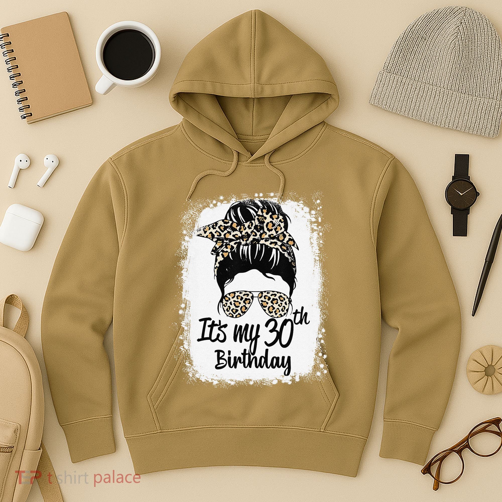 30 Years Old Messy Bun Leopard Its My 30th Birthday Hoodie
