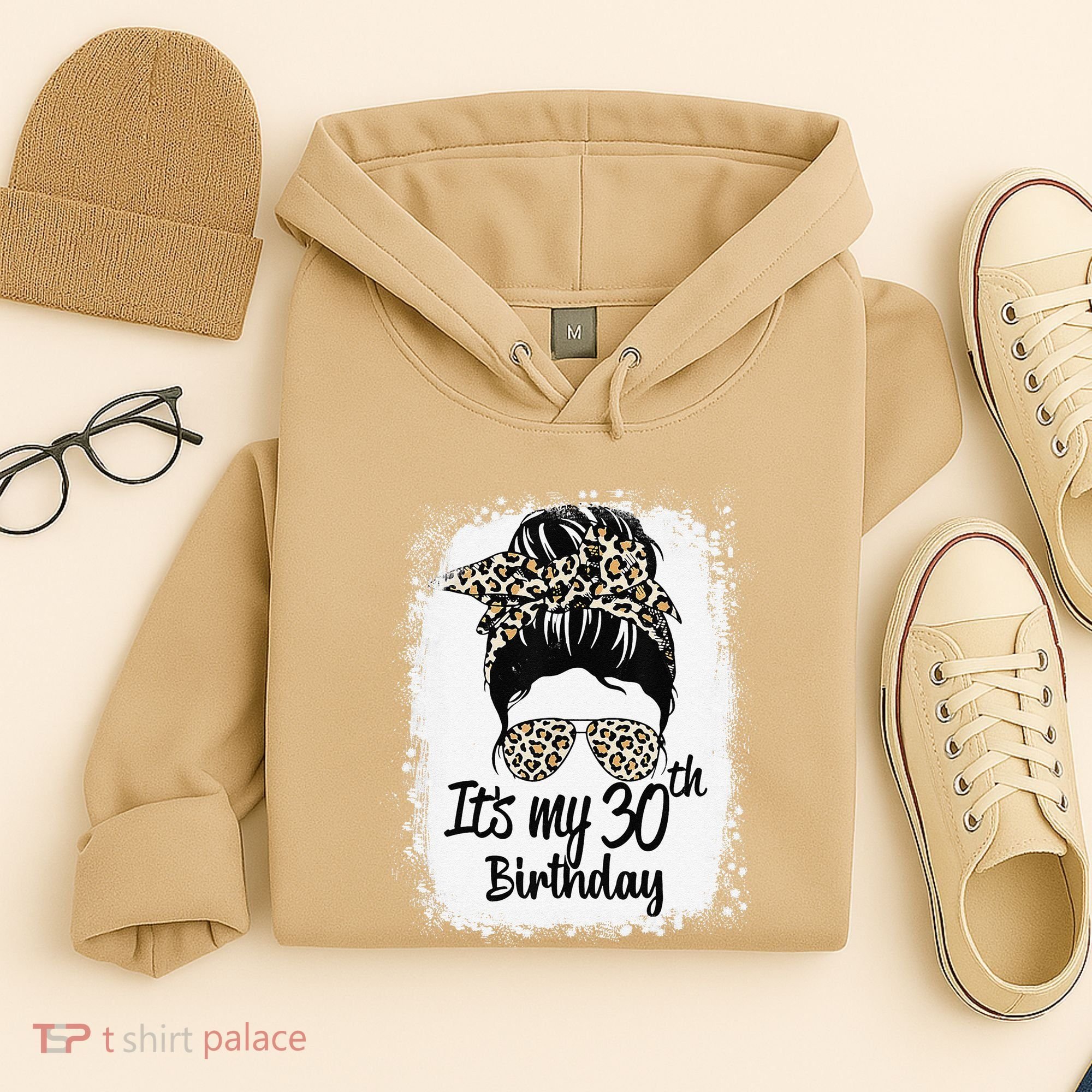 30 Years Old Messy Bun Leopard Its My 30th Birthday Hoodie