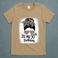 30 Years Old Messy Bun Leopard Its My 30th Birthday T-Shirt thumb 5