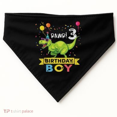 3 Year Old 3rd Birthday Boy T Rex Dinosaur USA-Made Doggie Bandana