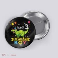 3 Year Old 3rd Birthday Boy T Rex Dinosaur Button thumb 0