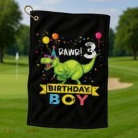 3 Year Old 3rd Birthday Boy T Rex Dinosaur Golf Towel thumb 1