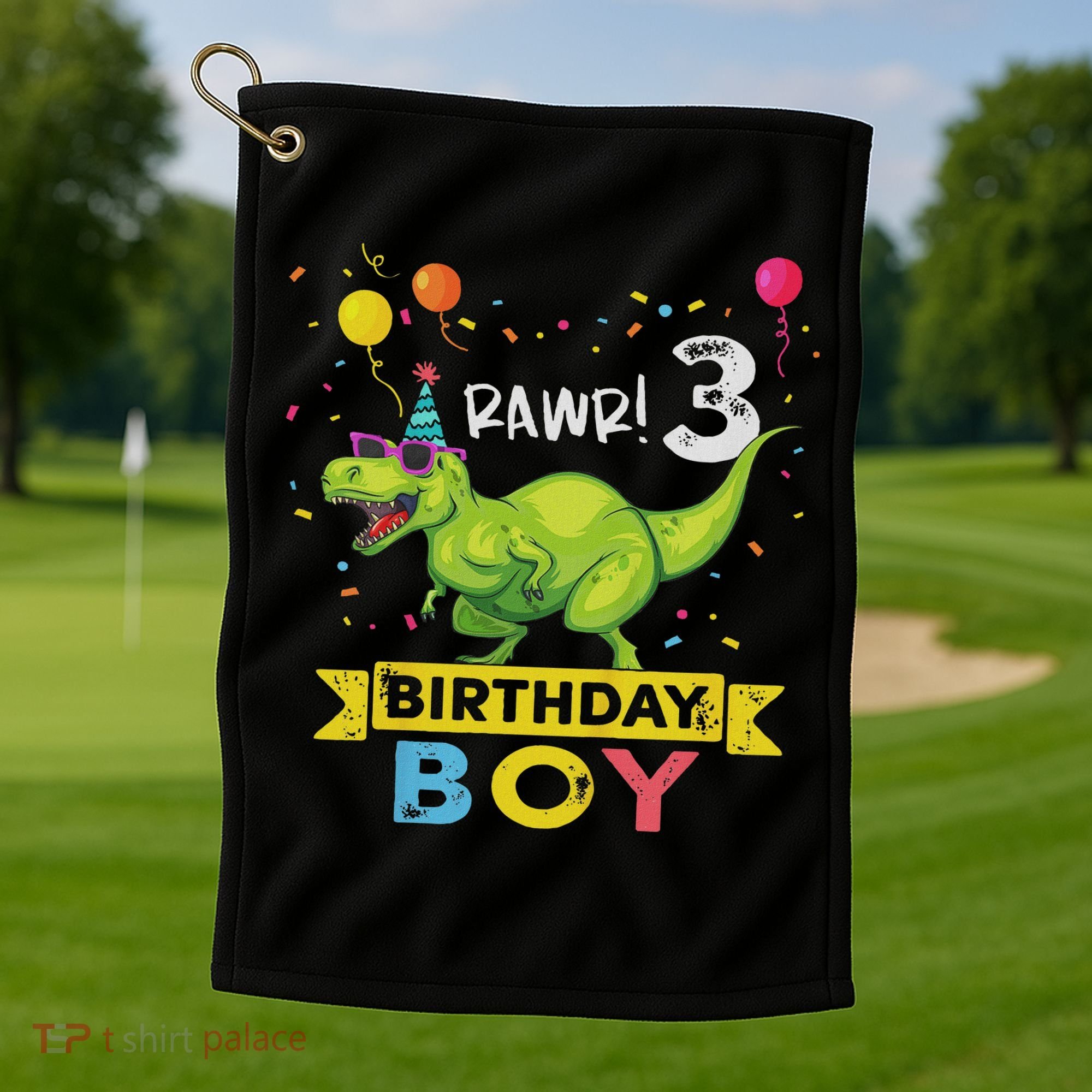 3 Year Old 3rd Birthday Boy T Rex Dinosaur Golf Towel