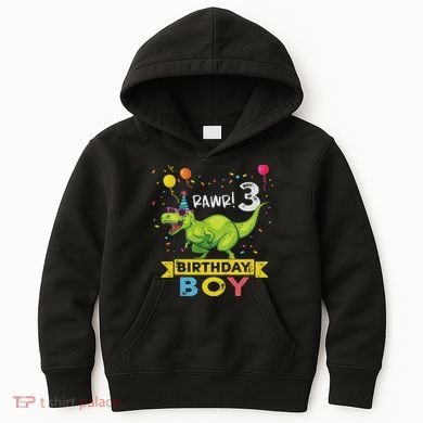 3 Year Old 3rd Birthday Boy T Rex Dinosaur Kids Hoodie