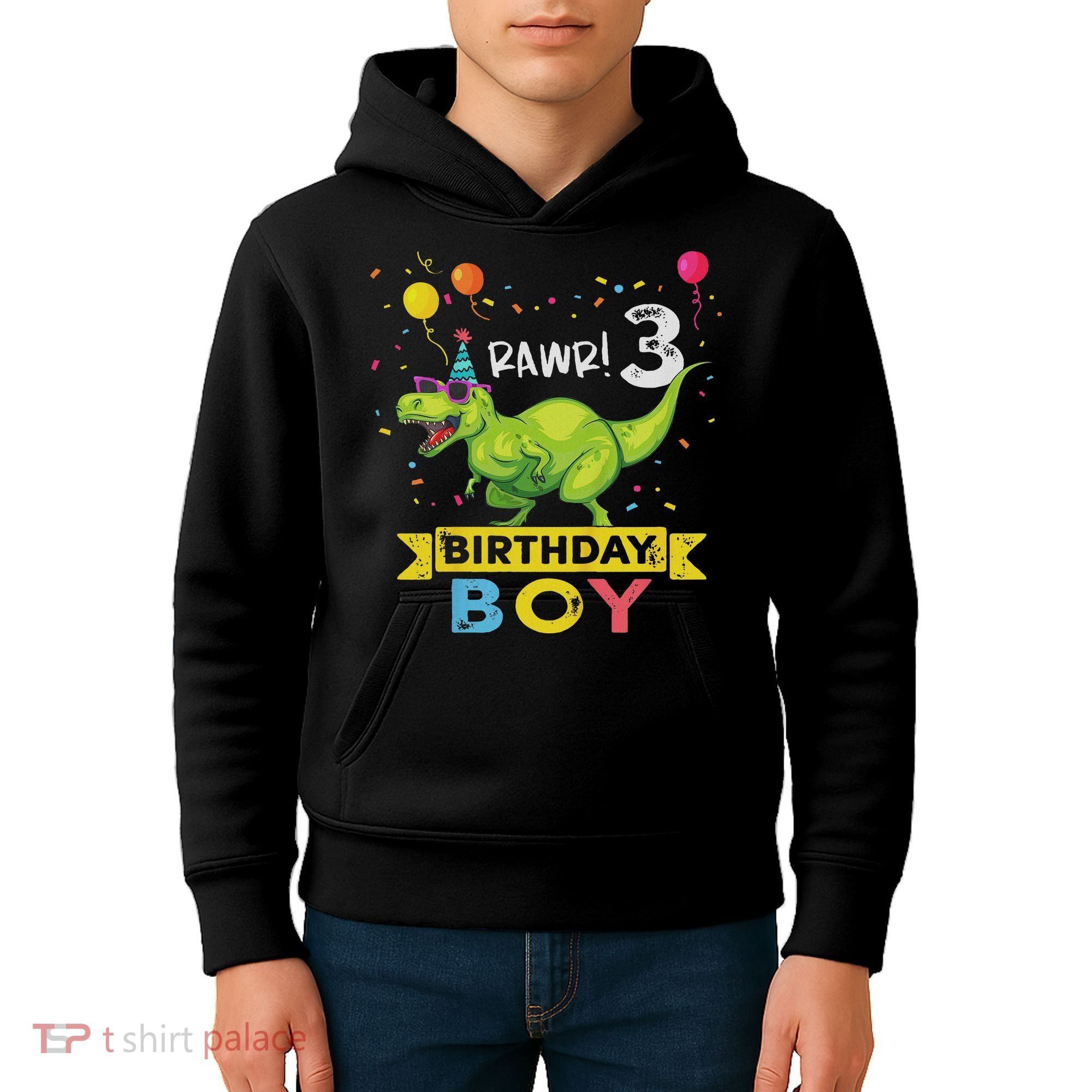 3 Year Old 3rd Birthday Boy T Rex Dinosaur Kids Hoodie