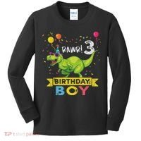 3 Year Old 3rd Birthday Boy T Rex Dinosaur Kids Long Sleeve Shirt thumb 0