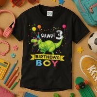 3 Year Old 3rd Birthday Boy T Rex Dinosaur Kids T-Shirt thumb 3
