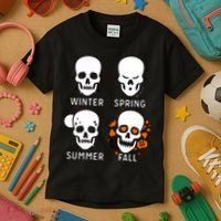 4 Seasons Skeleton Winter Summer Fall Spring Kids T-Shirt thumb 3