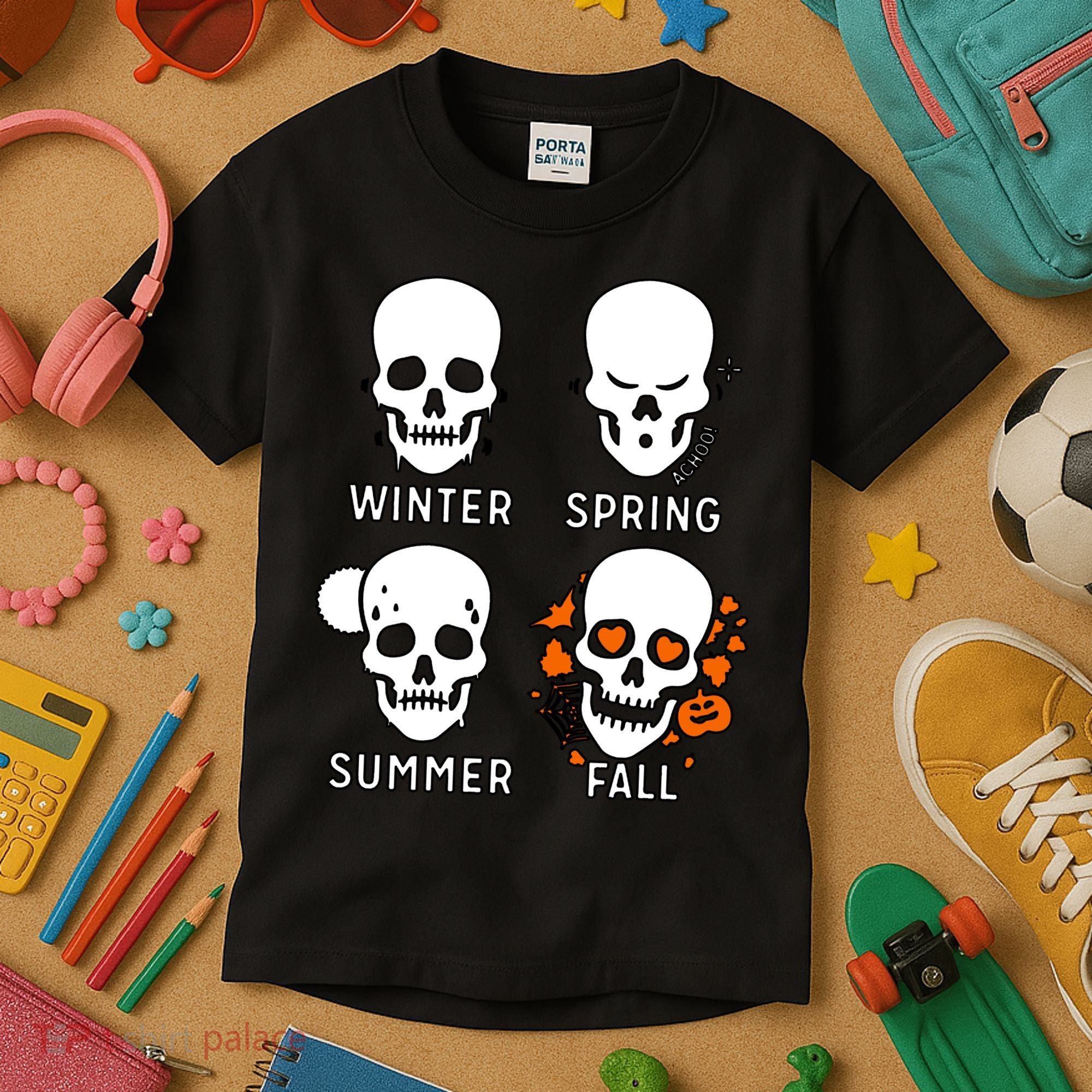4 Seasons Skeleton Winter Summer Fall Spring Kids T-Shirt