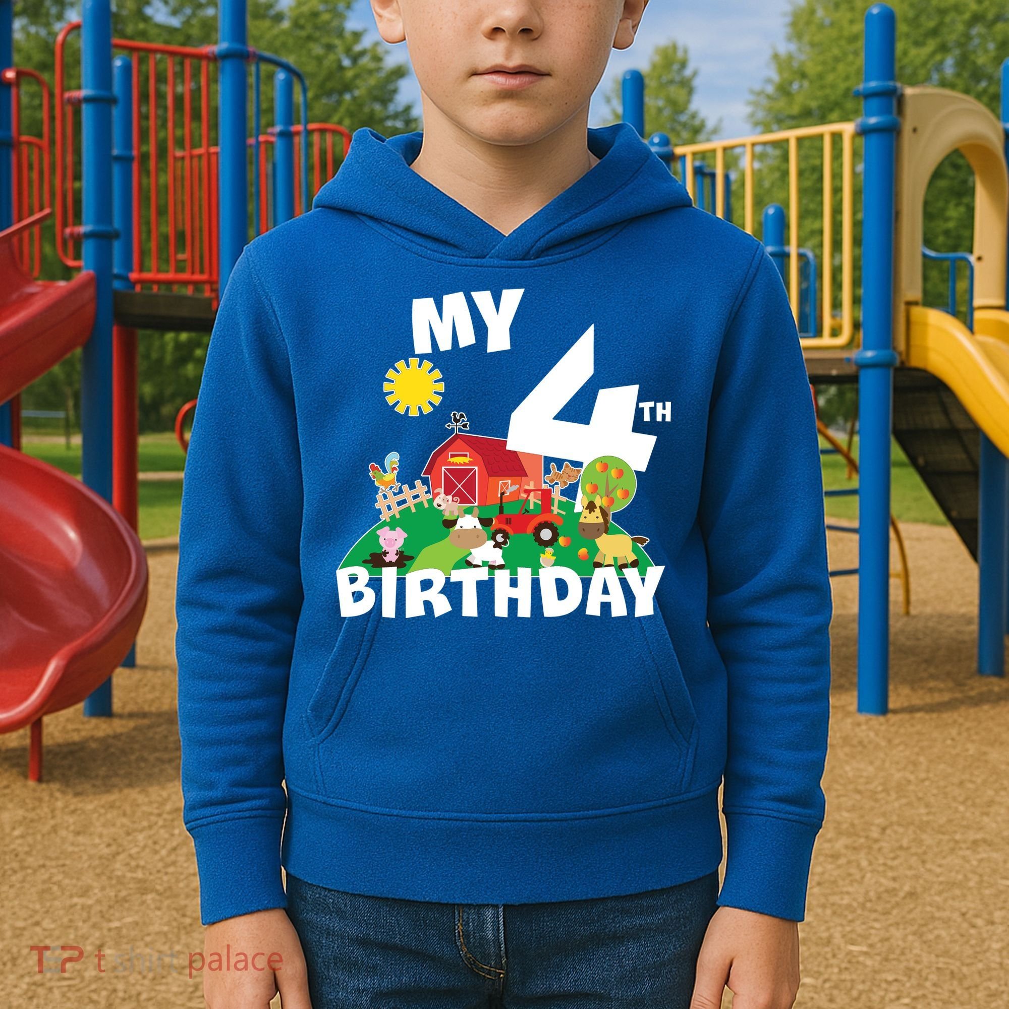 4 Year Old Farm My 4th Birthday Kids Hoodie