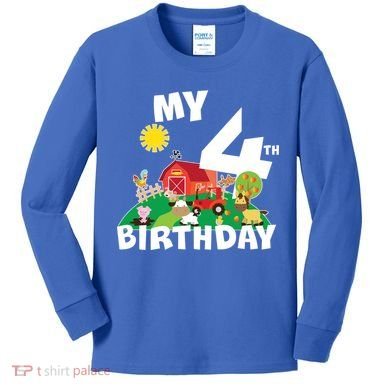 4 Year Old Farm My 4th Birthday Kids Long Sleeve Shirt