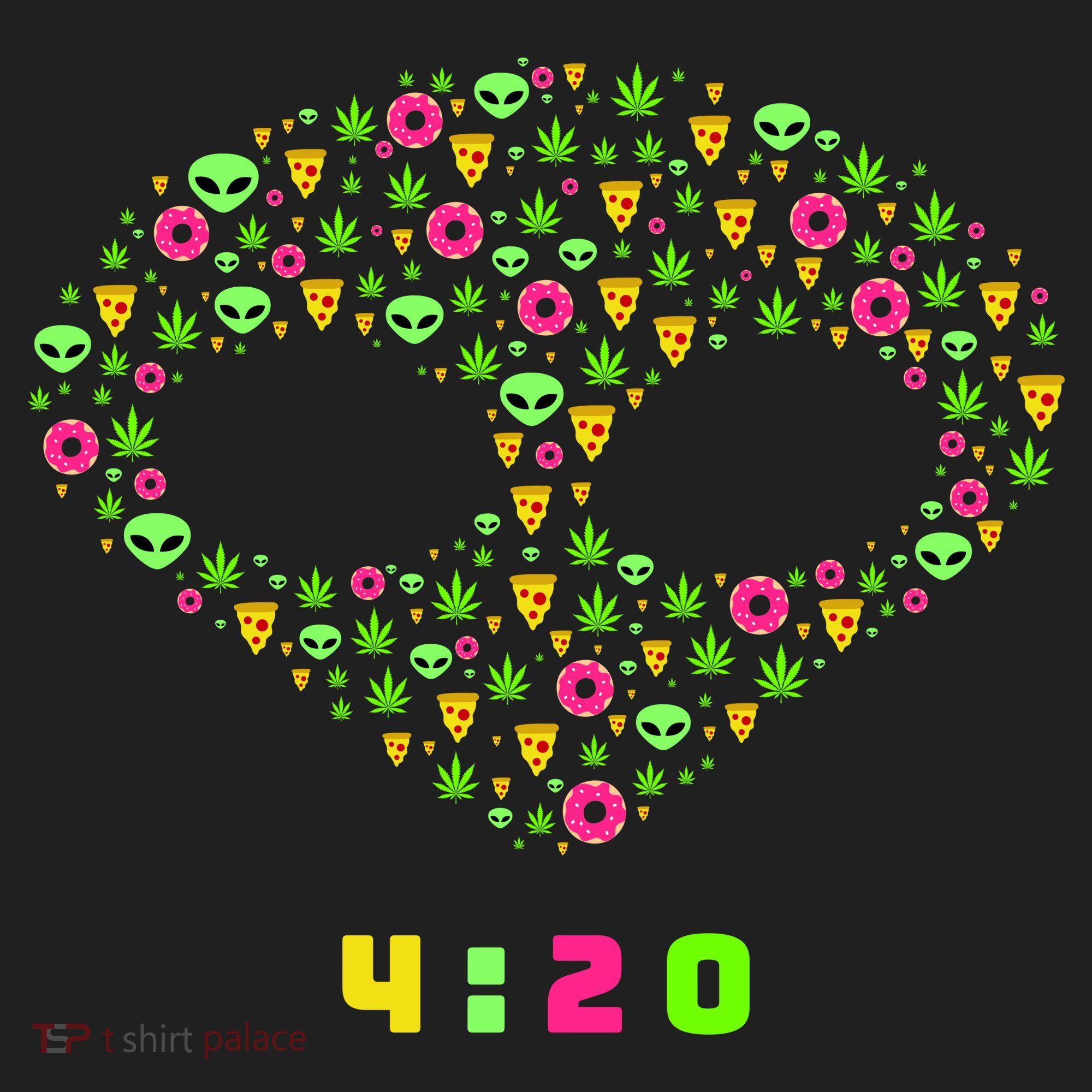 420 Alien Face Marijuana Weed With Pizza and Donuts Women's Sweatshirt