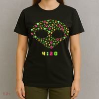 420 Alien Face Marijuana Weed With Pizza and Donuts T-Shirt thumb 4