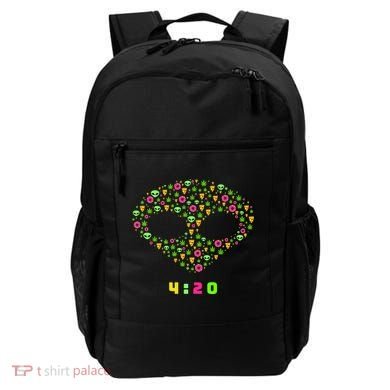 420 Alien Face Marijuana Weed With Pizza and Donuts Backpack