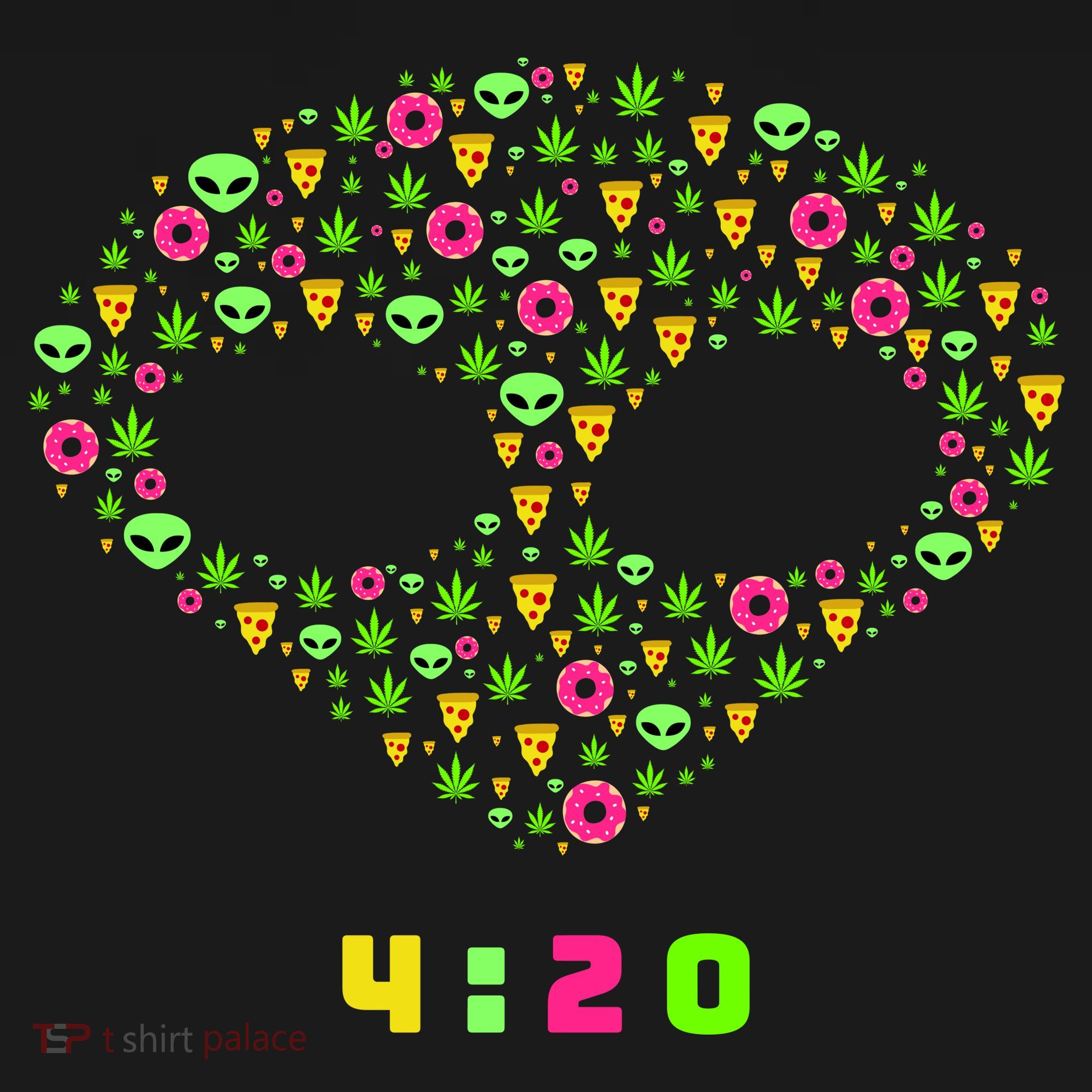 420 Alien Face Marijuana Weed With Pizza and Donuts Pajama Set