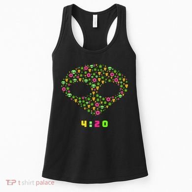 420 Alien Face Marijuana Weed With Pizza and Donuts Women's Tank Top
