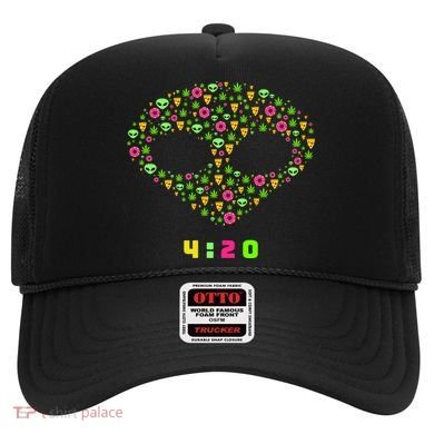 420 Alien Face Marijuana Weed With Pizza and Donuts Hat