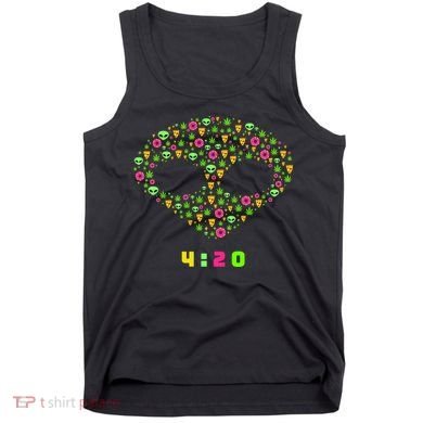 420 Alien Face Marijuana Weed With Pizza and Donuts Tank Top