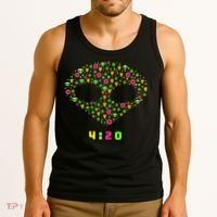 420 Alien Face Marijuana Weed With Pizza and Donuts Tank Top thumb 3