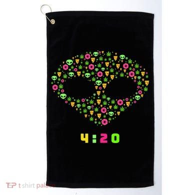 420 Alien Face Marijuana Weed With Pizza and Donuts Golf Towel