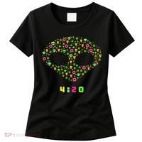 420 Alien Face Marijuana Weed With Pizza and Donuts Women's T-Shirt thumb 0