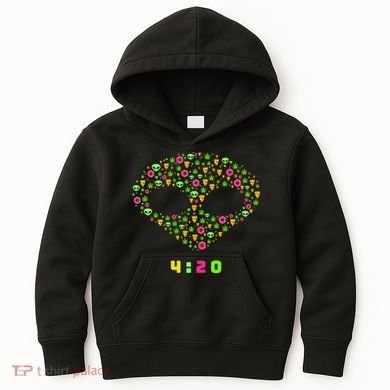 420 Alien Face Marijuana Weed With Pizza and Donuts Kids Hoodie
