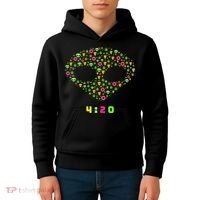 420 Alien Face Marijuana Weed With Pizza and Donuts Kids Hoodie thumb 4