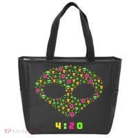 420 Alien Face Marijuana Weed With Pizza and Donuts Tote Bag thumb 0