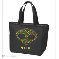 420 Alien Face Marijuana Weed With Pizza and Donuts Tote Bag thumb 3