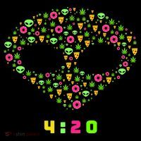 420 Alien Face Marijuana Weed With Pizza and Donuts Tote Bag thumb 4