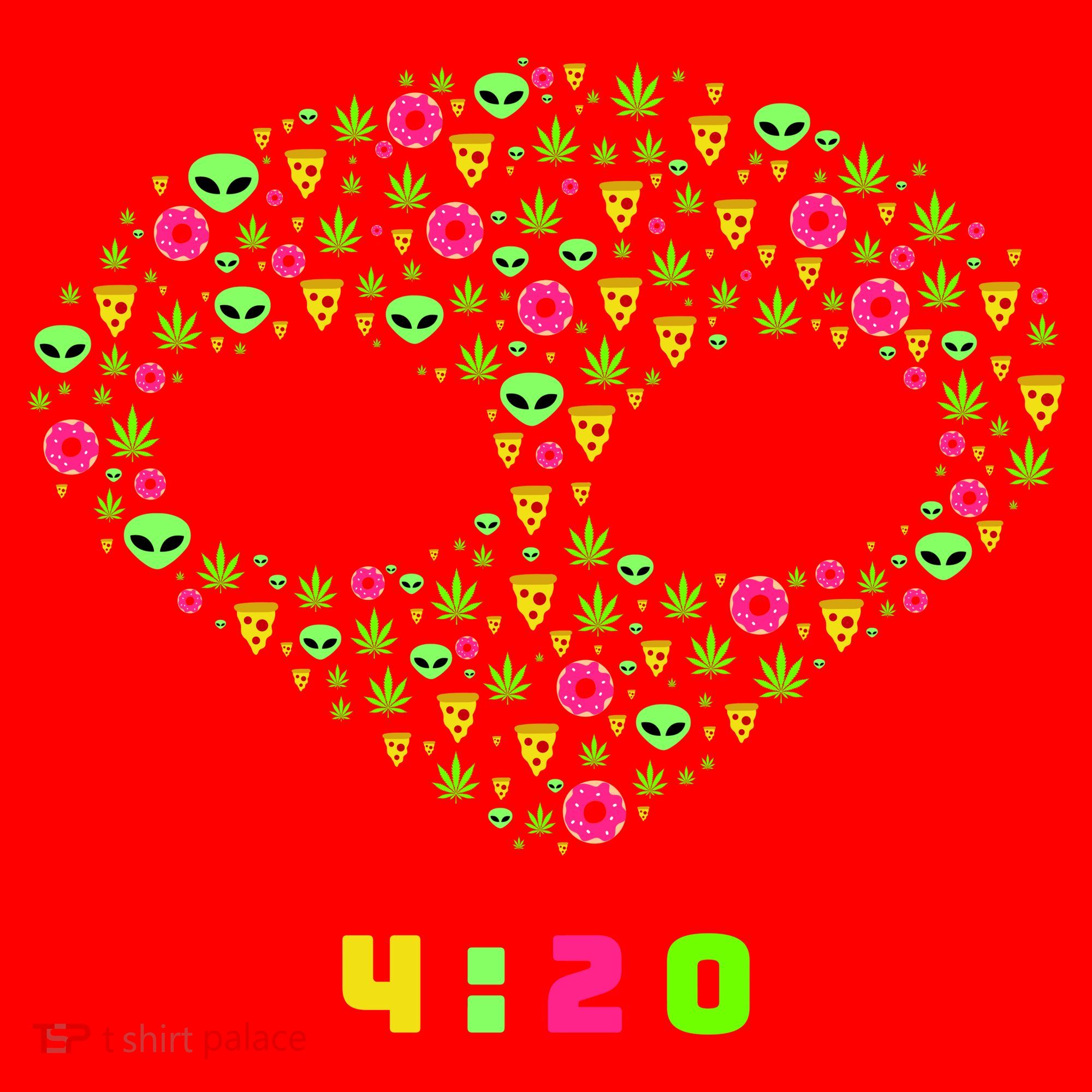 420 Alien Face Marijuana Weed With Pizza and Donuts Santa Hat
