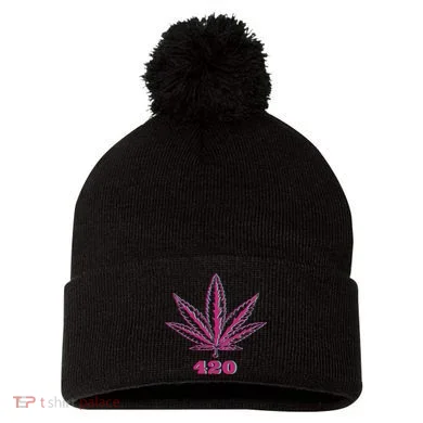 420 Leaf Pom Pom 12in Knit Beanie