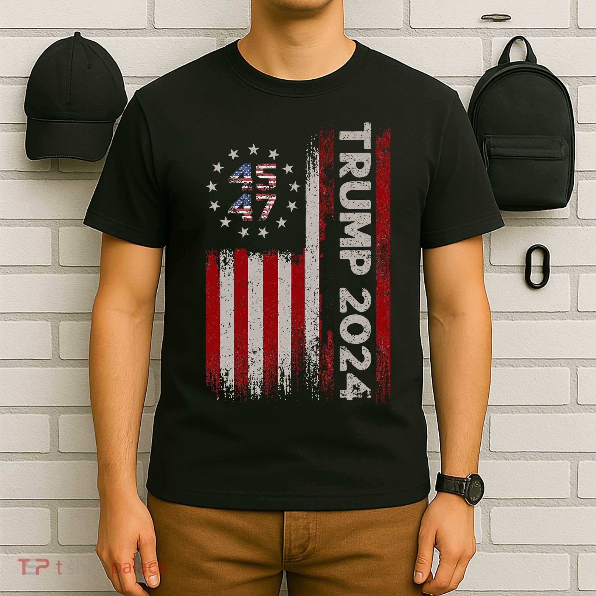 45 47 Trump 2024 American Flag T-Shirt