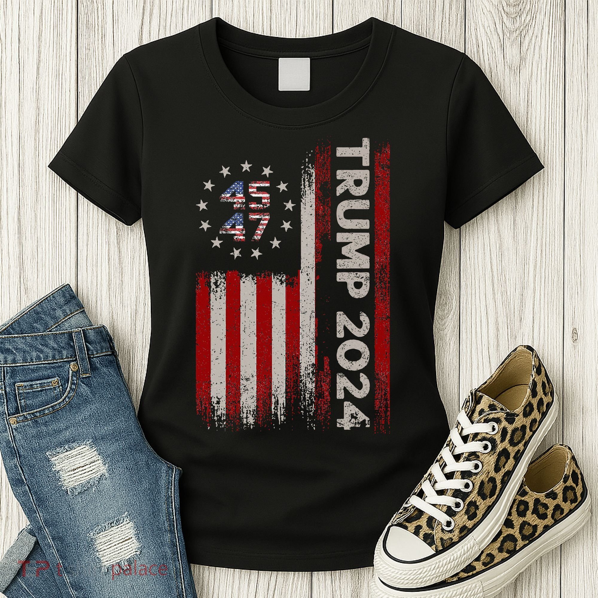 45 47 Trump 2024 American Flag Women's T-Shirt