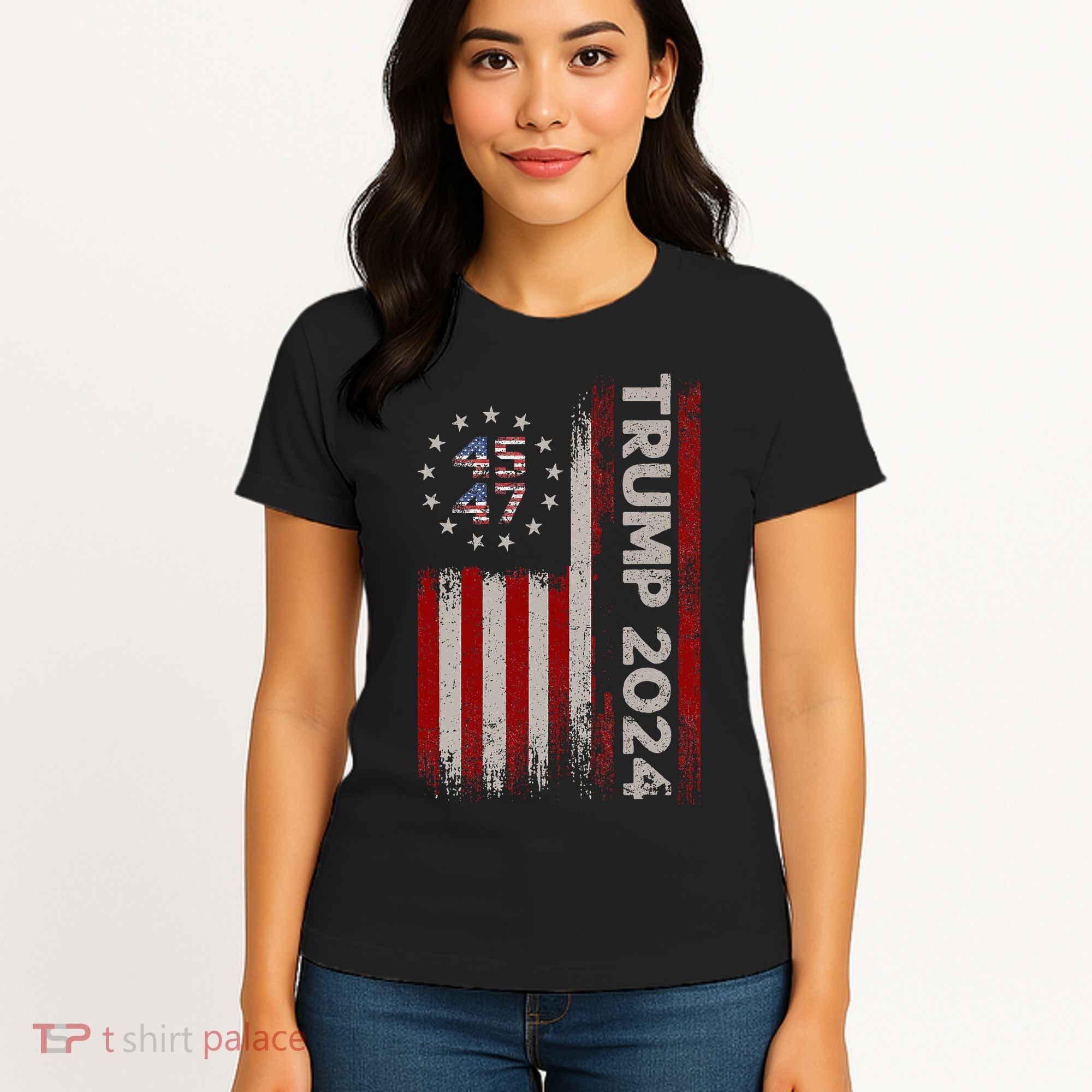 45 47 Trump 2024 American Flag Women's T-Shirt