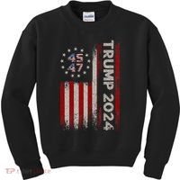 45 47 Trump 2024 American Flag Kids Sweatshirt thumb 0